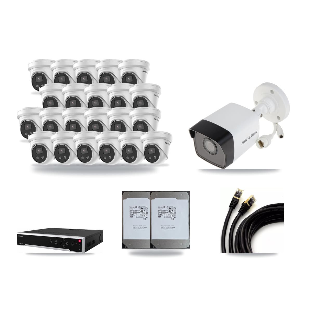 Hikvision 32-Channel 5MP CCTV Kit — 1 Bullet + 22 Turret Cameras + 2× 14TB Recording - Image 1
