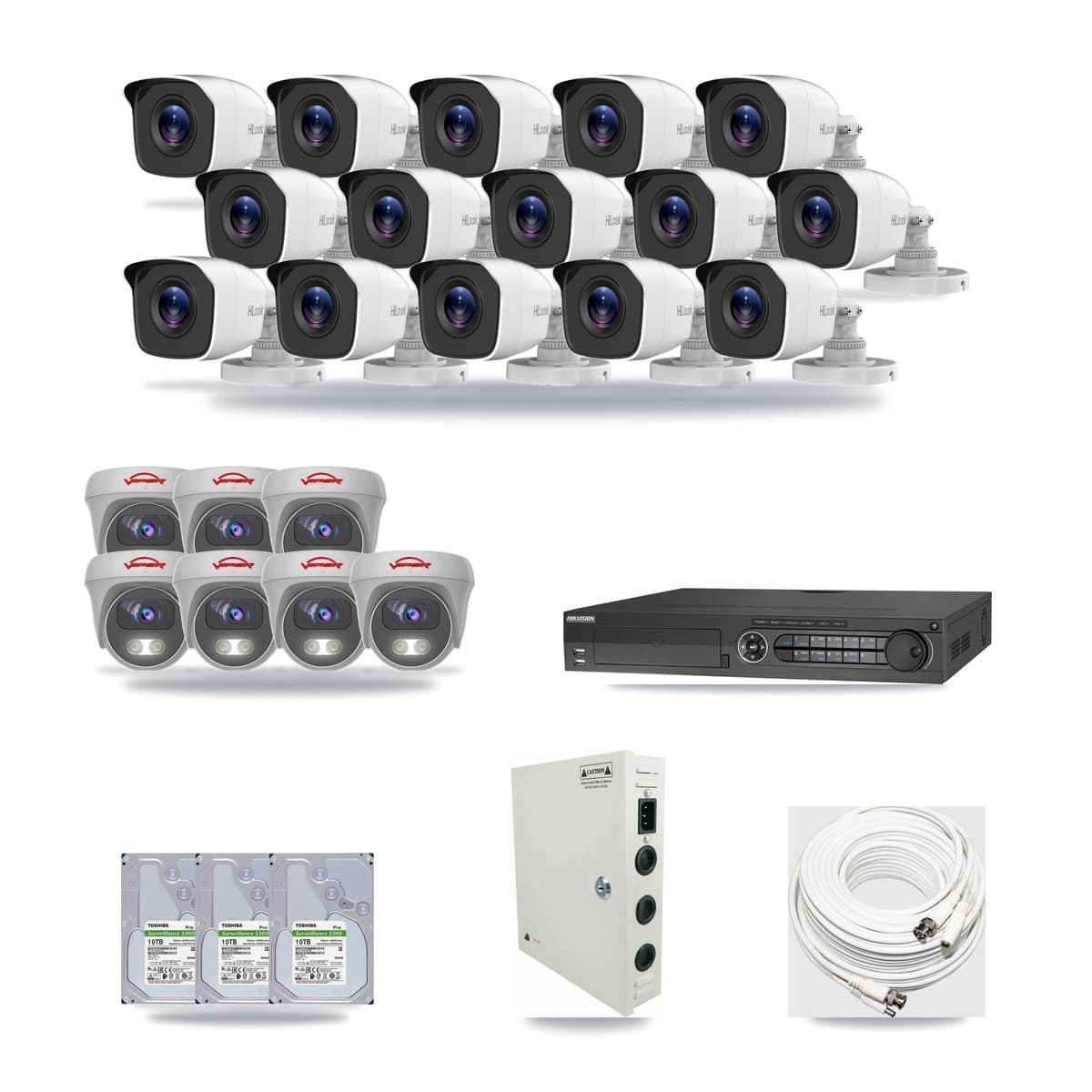32-Channel 4MP – 5MP CCTV Kit — 15 4MP Bullet + 7 5MP Cameras + 3× 10TB Recording - Image 1