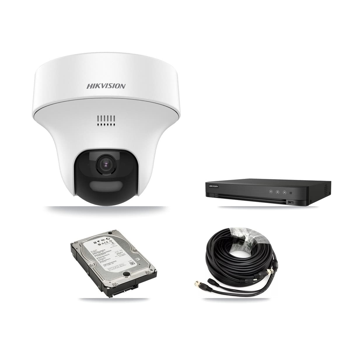 Hikvision 4-Channel 5MP CCTV Kit — 4 DS-2CE70K0T Turret Cameras + 5TB Recording (IDS-7204HUHI Recorder)