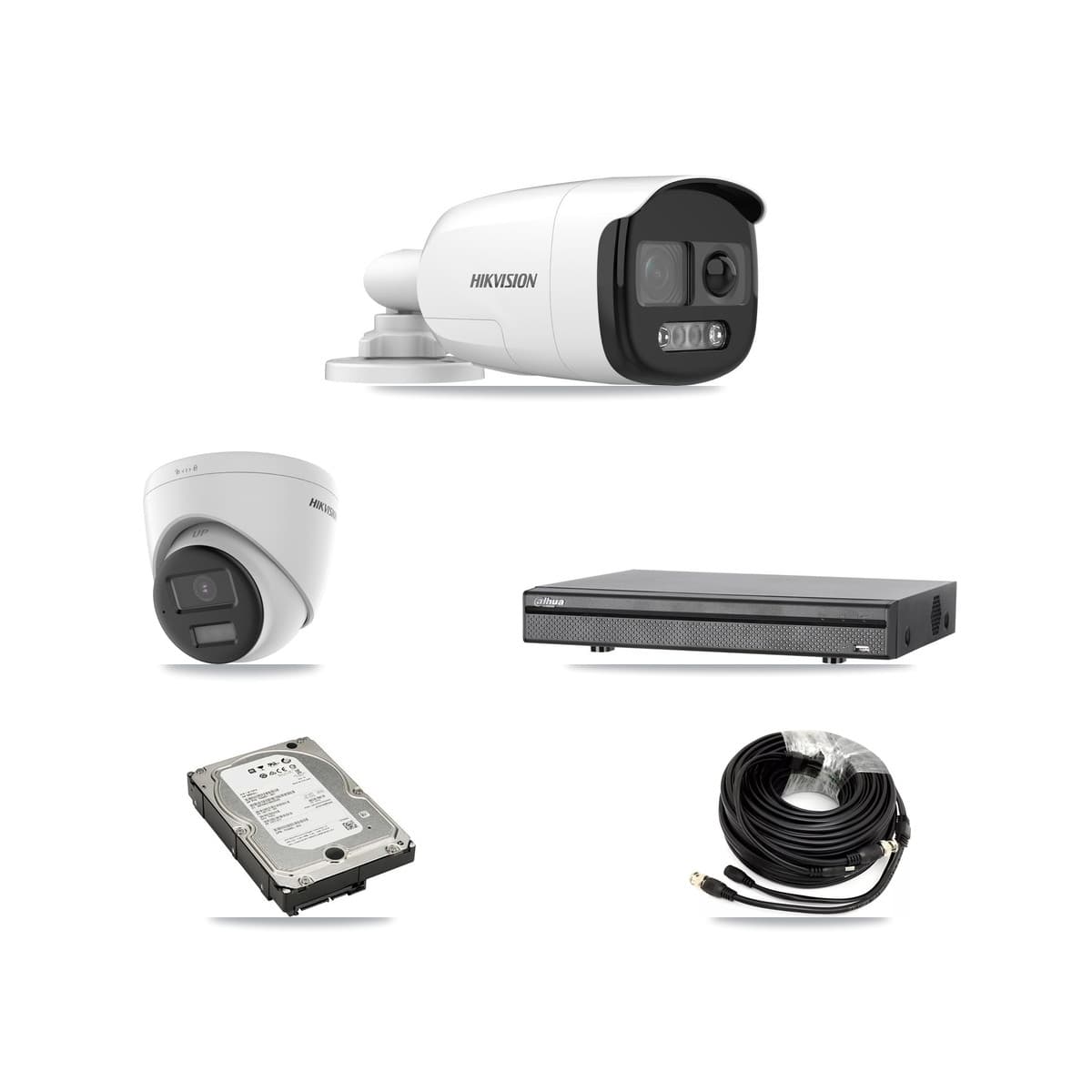 Hikvision & Dahua 8-Channel 5MP – 4K CCTV Kit — 2 5MP Bullet + 1 4K Turret Cameras + 5TB Recording