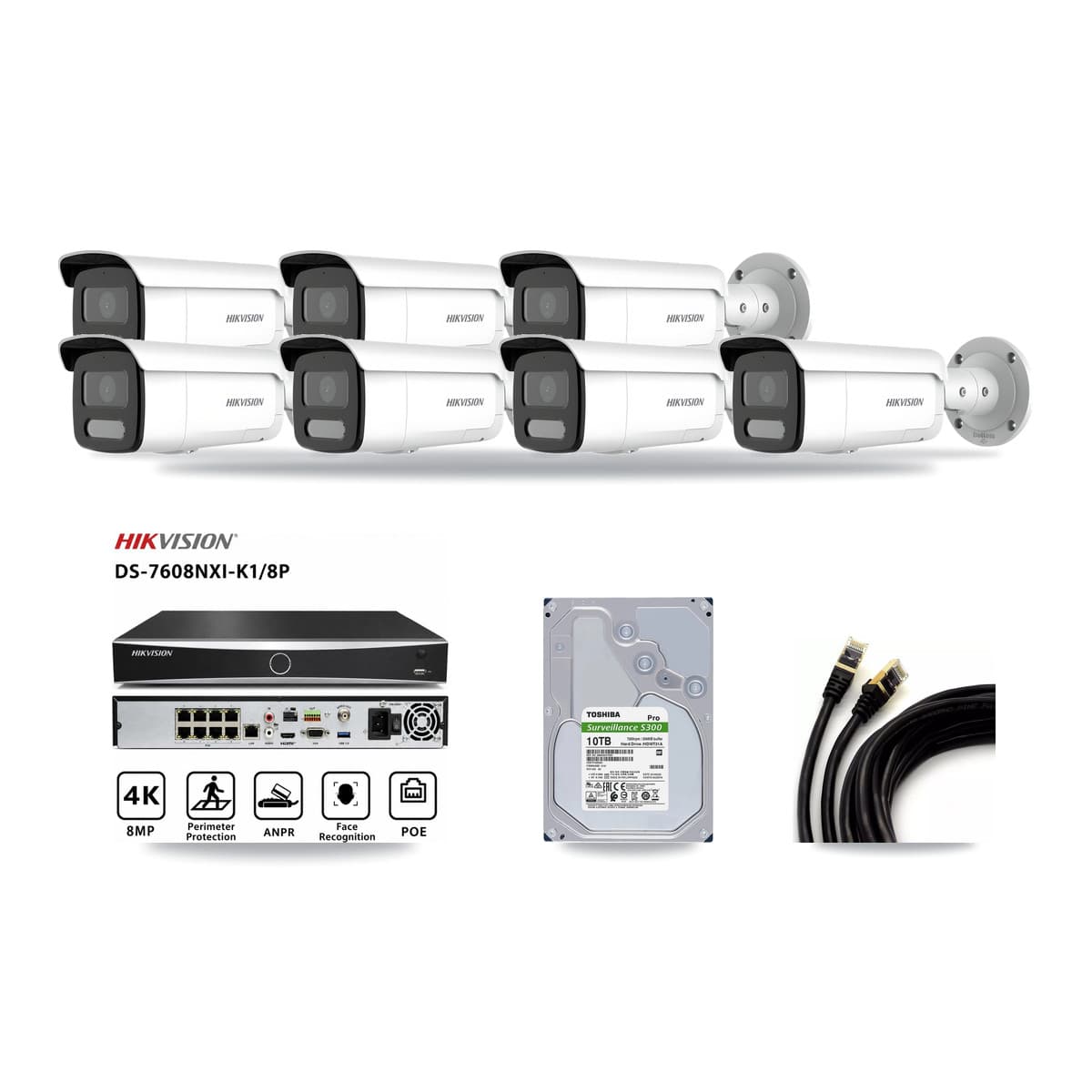 Hikvision 8-Channel 4MP – 5MP CCTV Kit — 7 4MP Bullet + 1 5MP Dome Cameras + 10TB Recording - Image 1