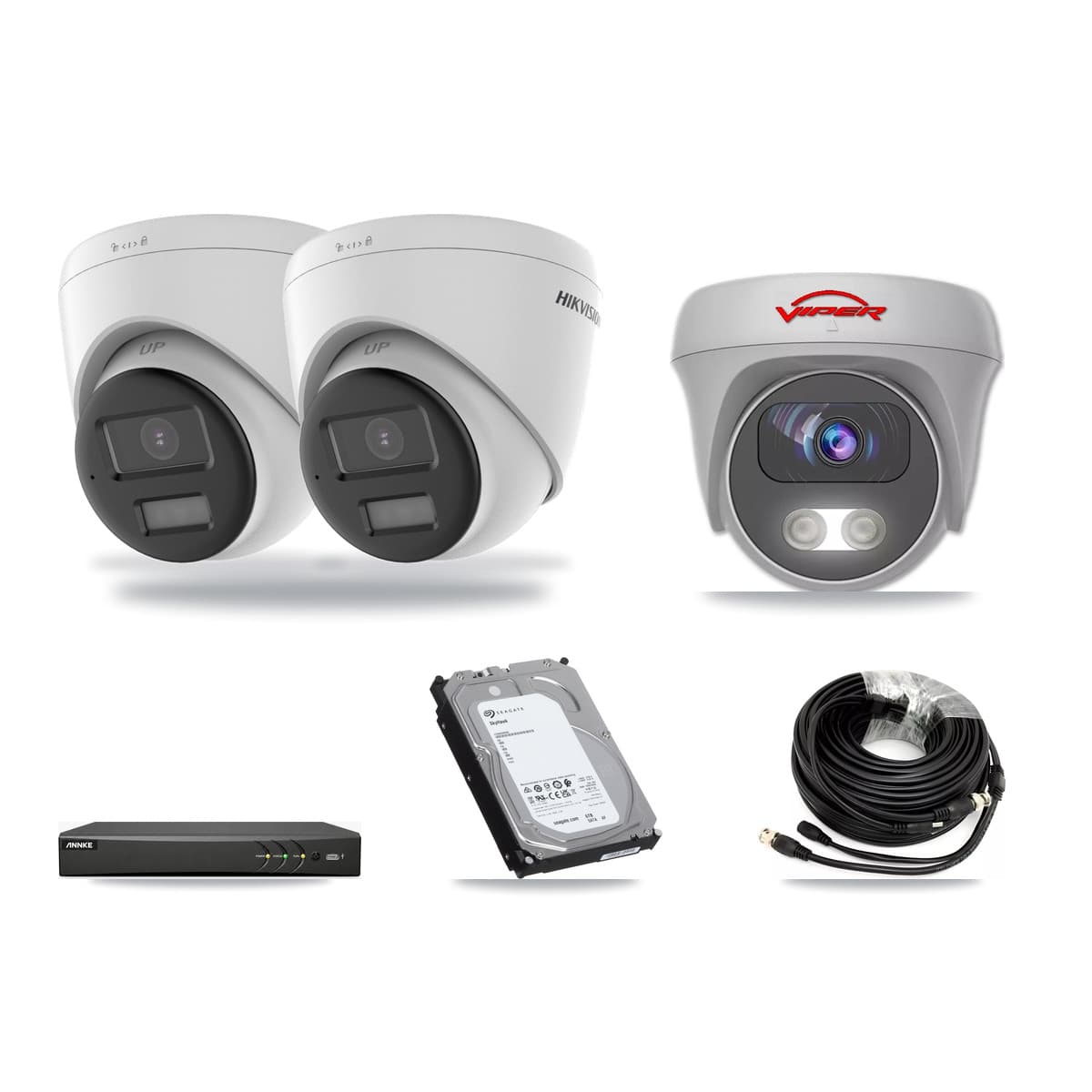 4-Channel 5MP – 4K CCTV Kit — 2 4K Turret + 1 White 5MP Cameras + 6TB Recording (AN-DV4-8MP Recorder) - Image 1