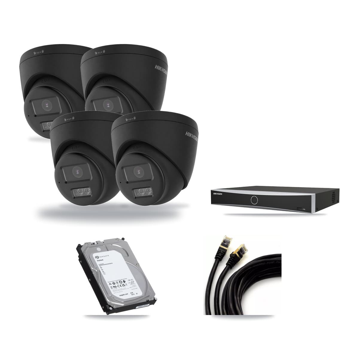 Hikvision 4-Channel 4K CCTV Kit — 4 Black DS-2CD1383G2 Turret Cameras + 6TB Recording - Image 1