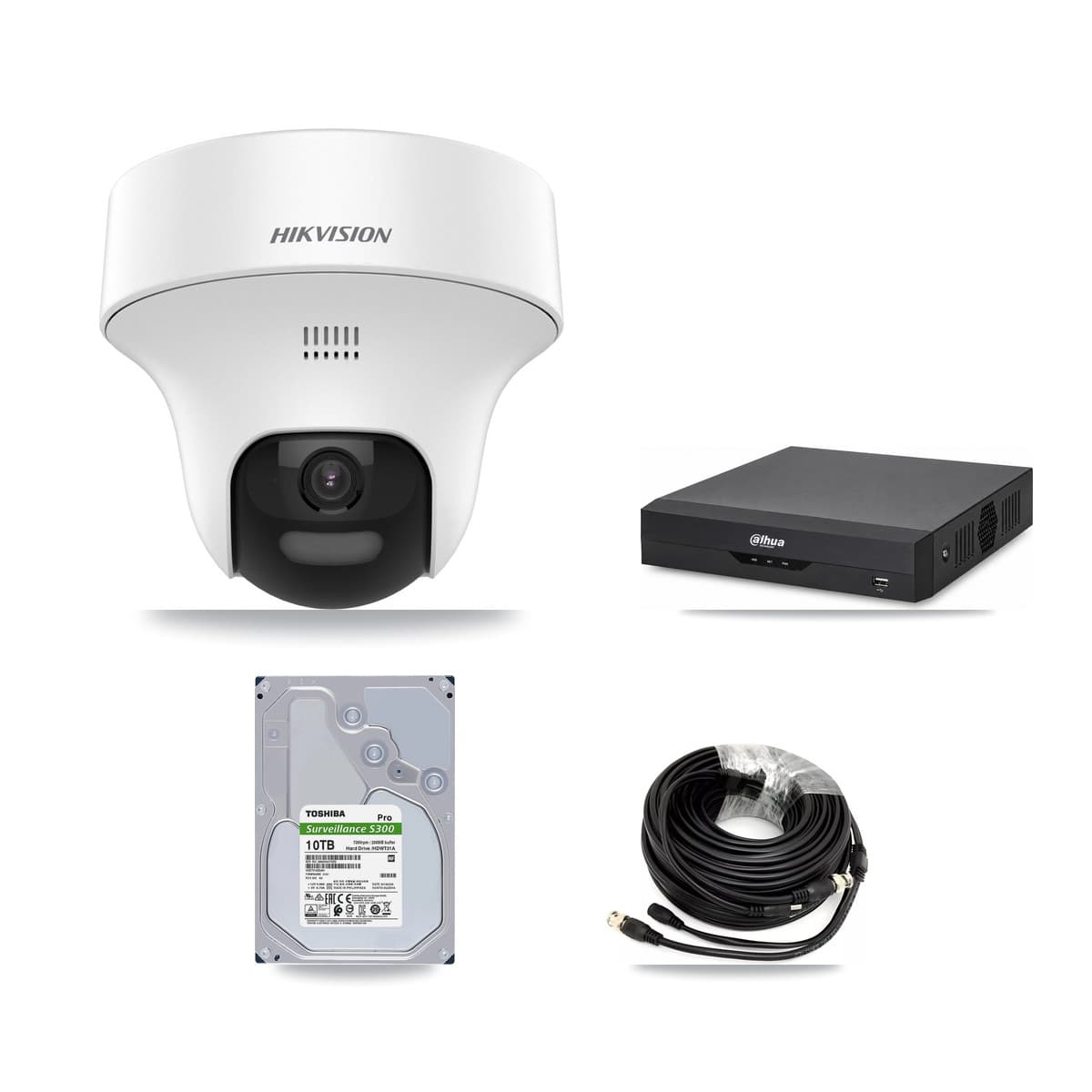 Hikvision & Dahua 4-Channel 5MP CCTV Kit — 4 DS-2CE70K0T Turret Cameras + 10TB Recording