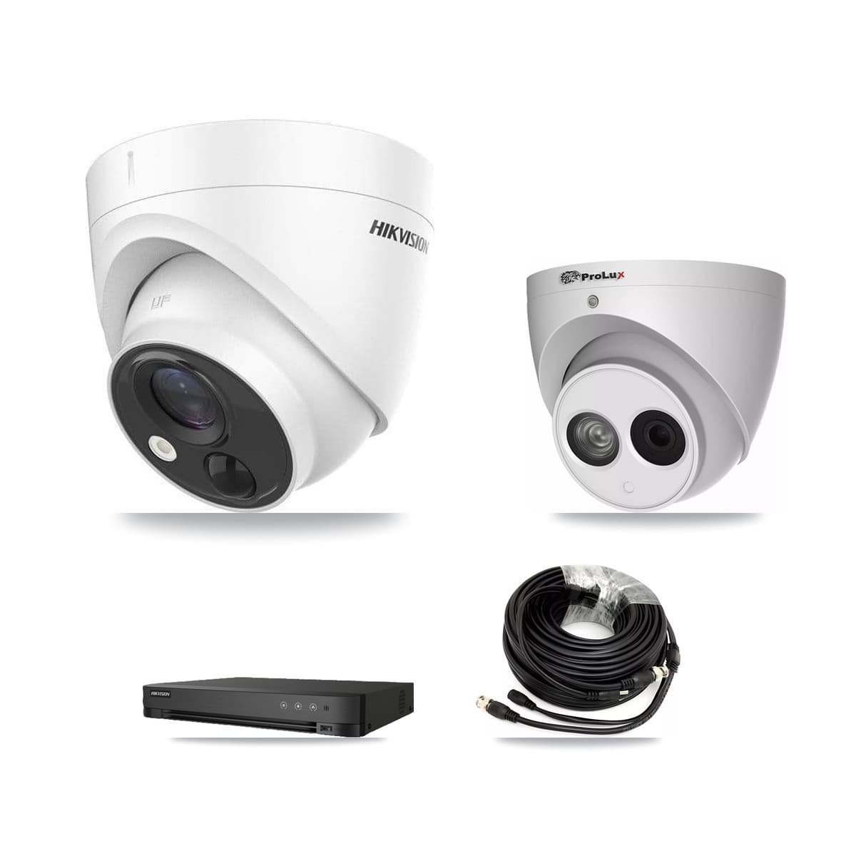 Hikvision & Prolux 8-Channel 4MP – 5MP CCTV Kit — 5 DS-2CE71H0T-PIRLO 5MP + 1 PXC-612C4W-A-POC 4MP Turret Cameras + 8TB Recording (IDS-7208HUHI-M1/E Recorder)