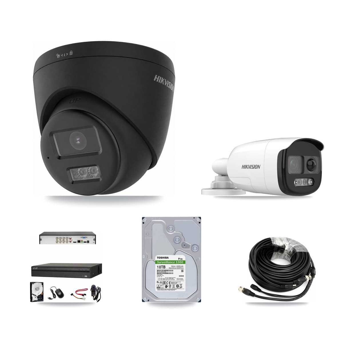 Hikvision & Dahua 8-Channel 5MP – 4K CCTV Kit — 2 5MP Bullet + 6 Black 4K Turret Cameras + 10TB Recording
