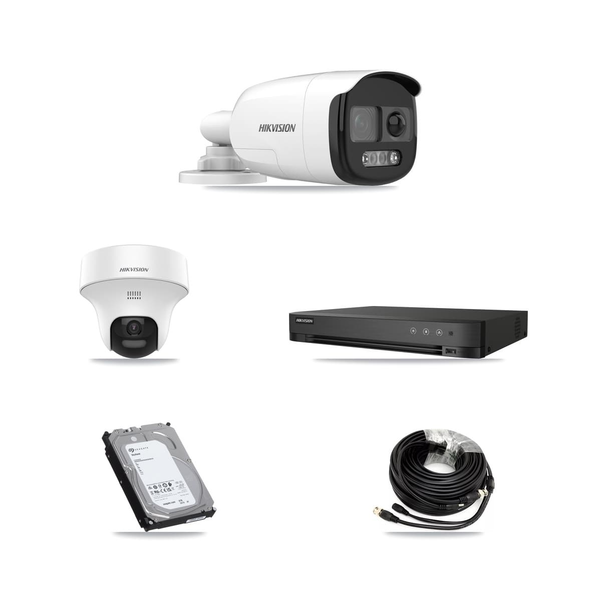 Hikvision 4-Channel 5MP CCTV Kit — 2 DS-2CE12KF3T Bullet + 1 DS-2CE70K0T Turret Cameras + 6TB Recording (IDS-7204HQHI Recorder)