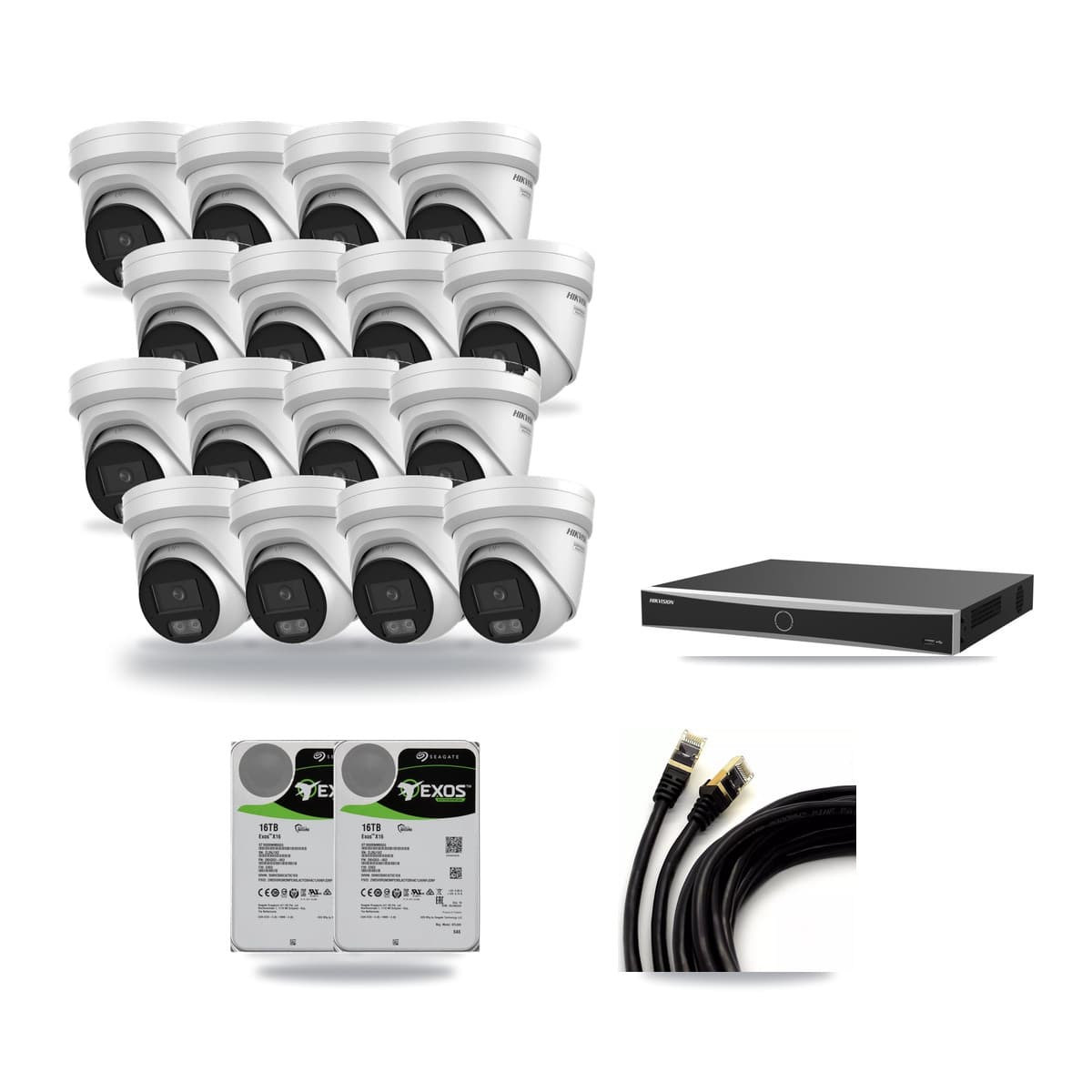 Hikvision 16-Channel 4K CCTV Kit — 16 DS-2CD2387G3 Turret Cameras + 2× 16TB Recording (DS-7616NXI Recorder) - Image 1