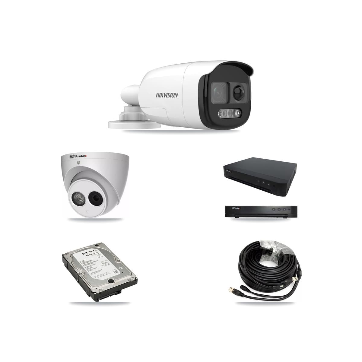 Hikvision & Prolux 16-Channel 4MP – 5MP CCTV Kit — 3 DS-2CE12KF3T 5MP Bullet + 1 PXC-612C4W-A 4MP Turret Cameras + 5TB Recording (PXD-8216 Recorder)