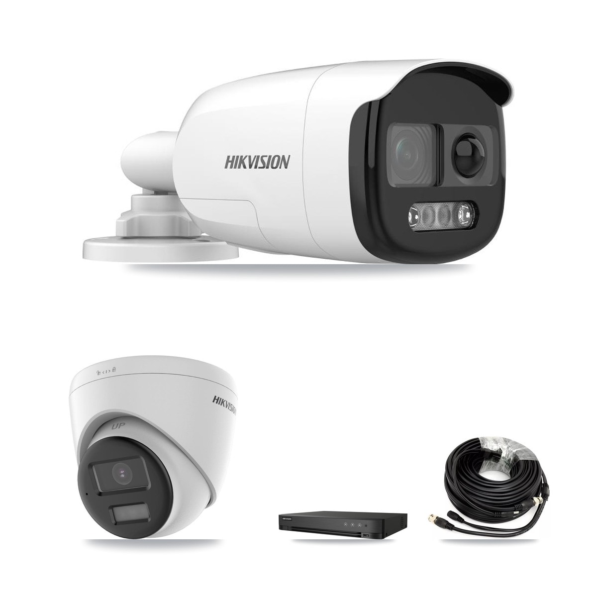 Hikvision 4-Channel 5MP – 4K CCTV Kit — 1 5MP Bullet + 1 4K Turret Cameras + 4TB Recording (IDS-7204HUHI Recorder)