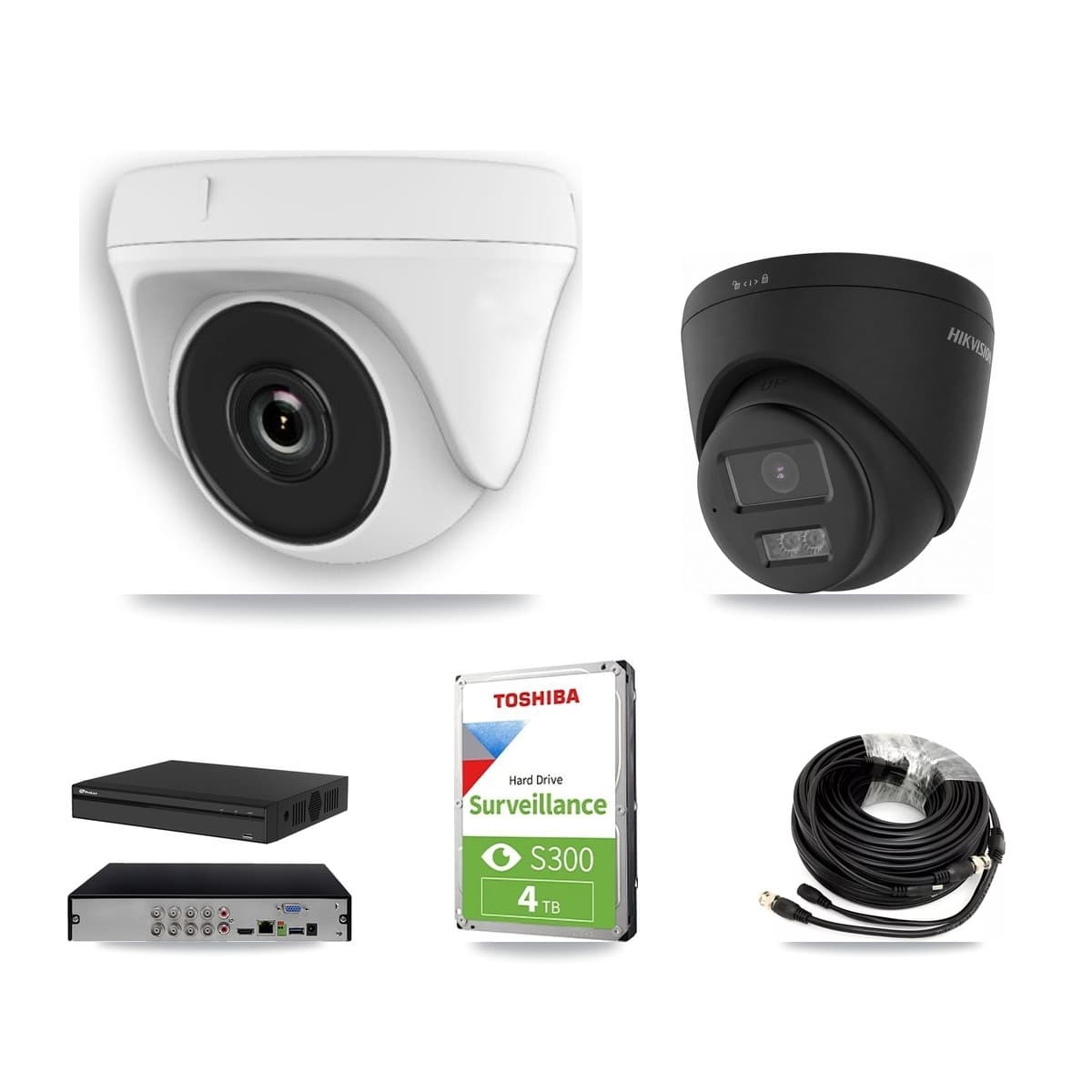 Hikvision & Prolux 8-Channel 2MP – 4K CCTV Kit — 1 Black 4K Turret + 2 White 2MP Dome Cameras + 4TB Recording