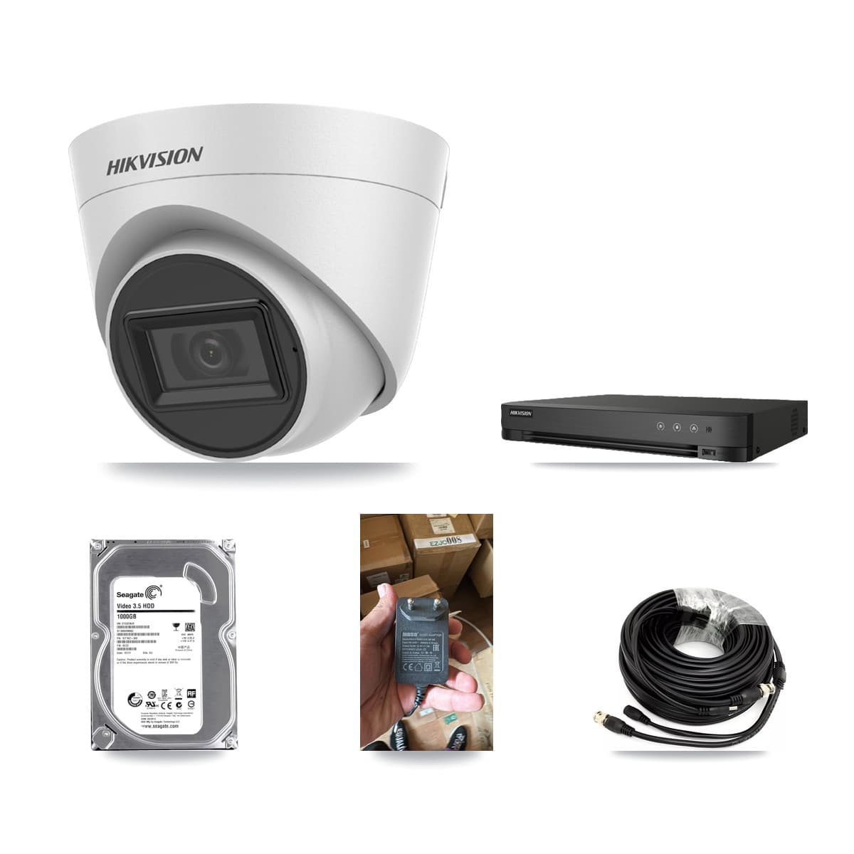 Hikvision 8-Channel 5MP CCTV Kit — 1 White Turret Camera + 1TB Recording (IDS-7208HQHI Recorder) - Image 1