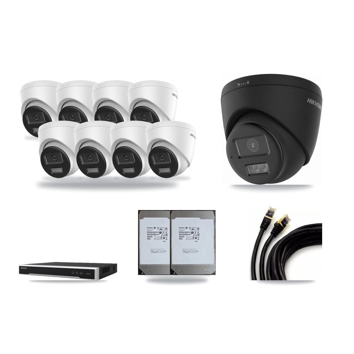Hikvision 16-Channel 4K CCTV Kit — 8 + 1 Black Turret Cameras + 2× 14TB Recording - Image 1