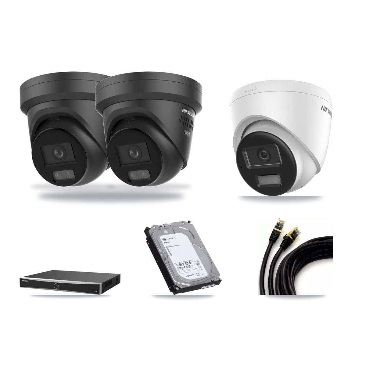 Hikvision 16-Channel 4K CCTV Kit — 1 DS-2CD1383G2 + 2 Black DS-2CD2387G3 Turret Cameras + 6TB Recording - Image 1
