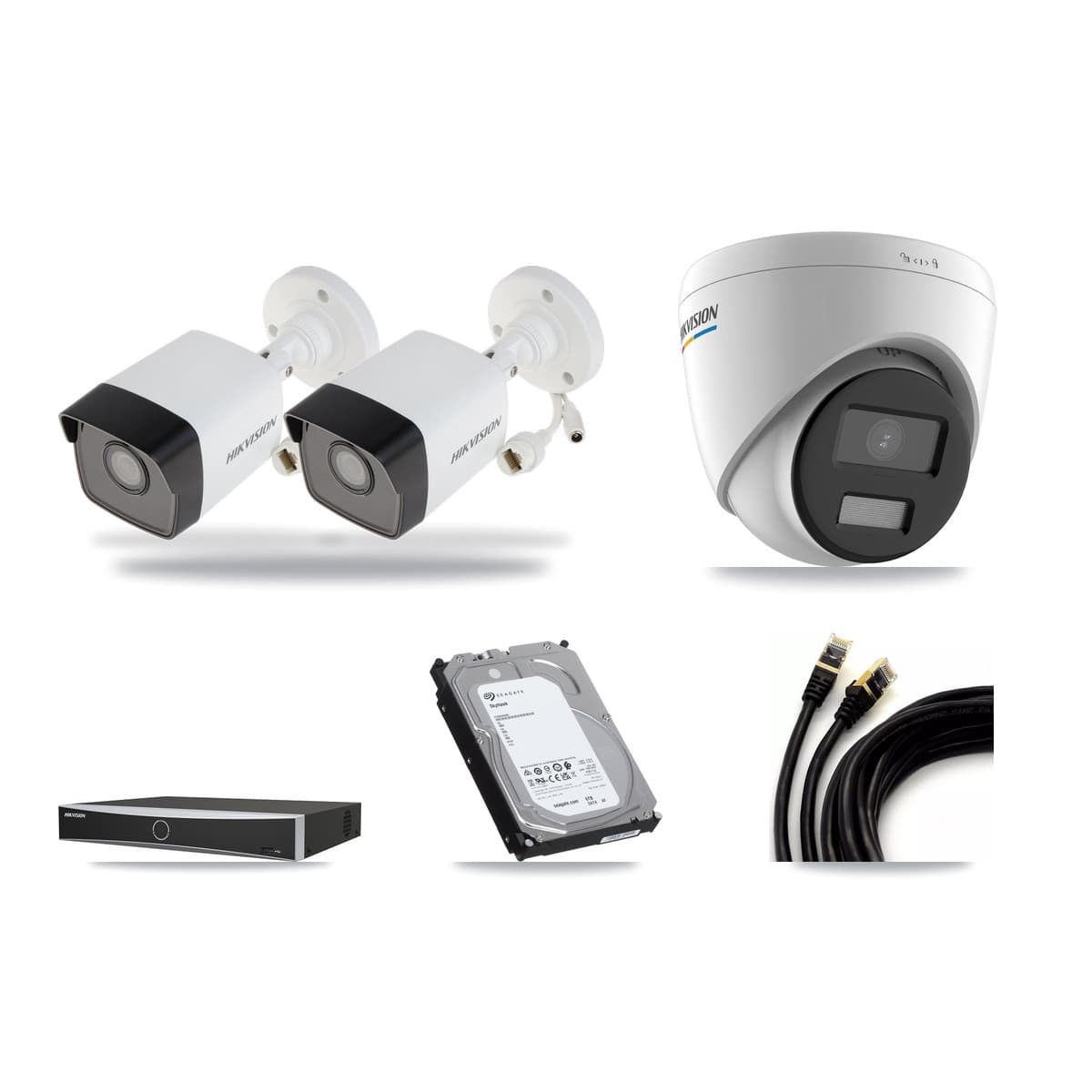 Hikvision 4-Channel 2MP – 5MP CCTV Kit — 2 5MP Bullet + 1 2MP Turret Cameras + 6TB Recording - Image 1