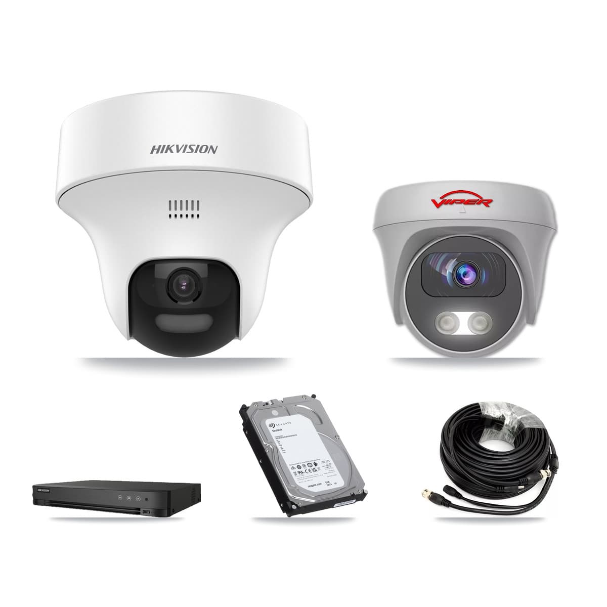 Hikvision & Viper 8-Channel 5MP CCTV Kit — 4 DS-2CE70K0T Turret + 1 White VIPER-5MP-3K Cameras + 6TB Recording (IDS-7208HQHI Recorder) - Image 1