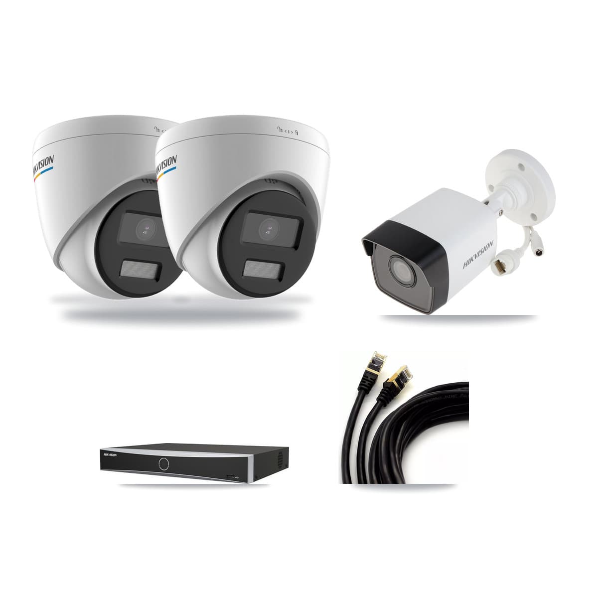 Hikvision 4-Channel 2MP – 5MP CCTV Kit — 1 5MP Bullet + 2 2MP Turret Cameras + 3TB Recording - Image 1