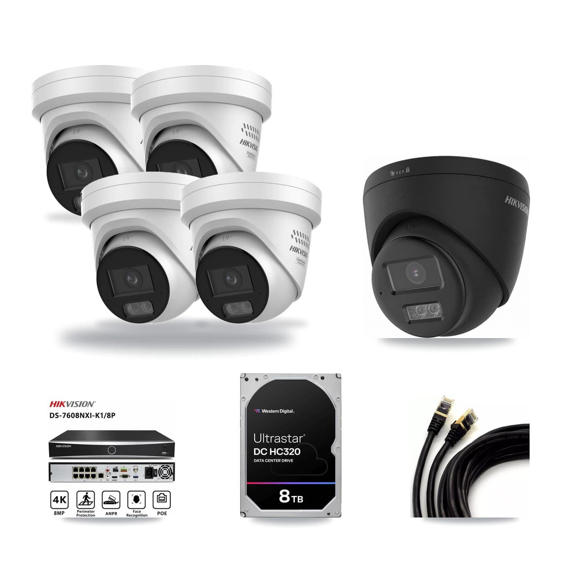 Hikvision 8-Channel 4MP – 4K CCTV Kit — 1 Black 4K + 4 4MP Turret Cameras + 8TB Recording - Image 1