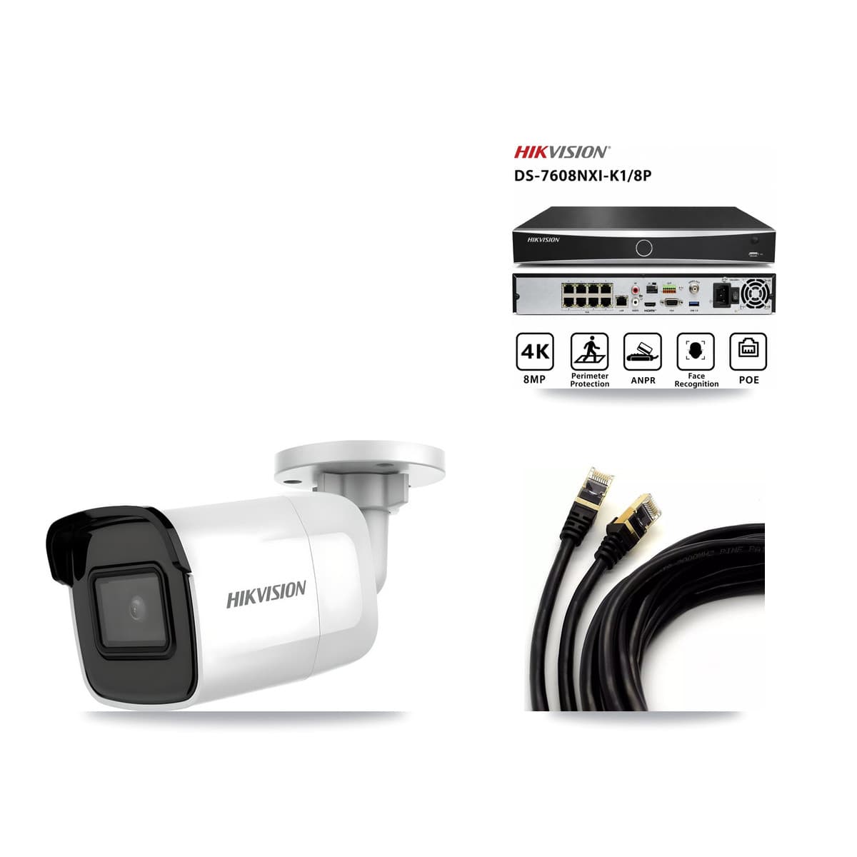 Hikvision 8-Channel 4K CCTV Kit — 1 Bullet Camera + 3TB Recording (DS-7608NXI Recorder)