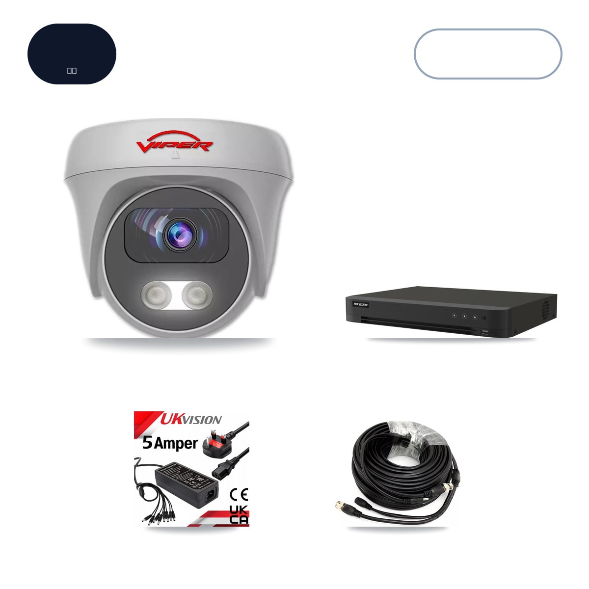 Hikvision IDS-7208HUHI-M1/XT 8-Channel DVR CCTV Kit — 8× Viper VIPER-5MP-3K-AOC-WHITE-2.8MM 5MP Cameras + 6TB HDD