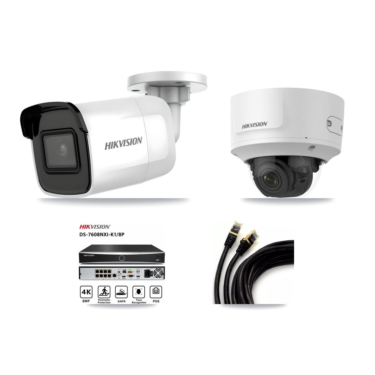 Hikvision 8-Channel 2MP – 4K CCTV Kit — 3 4K Bullet + 1 2MP Dome Cameras + 8TB Recording