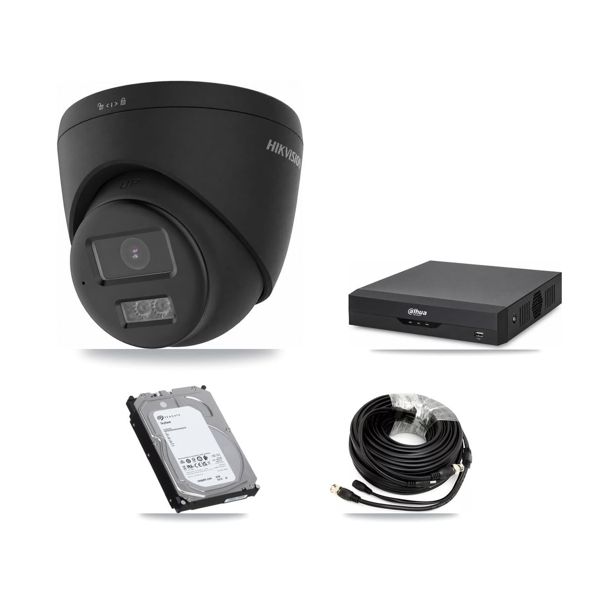 Hikvision & Dahua 4-Channel 4K CCTV Kit — 3 Black Turret Cameras + 6TB Recording