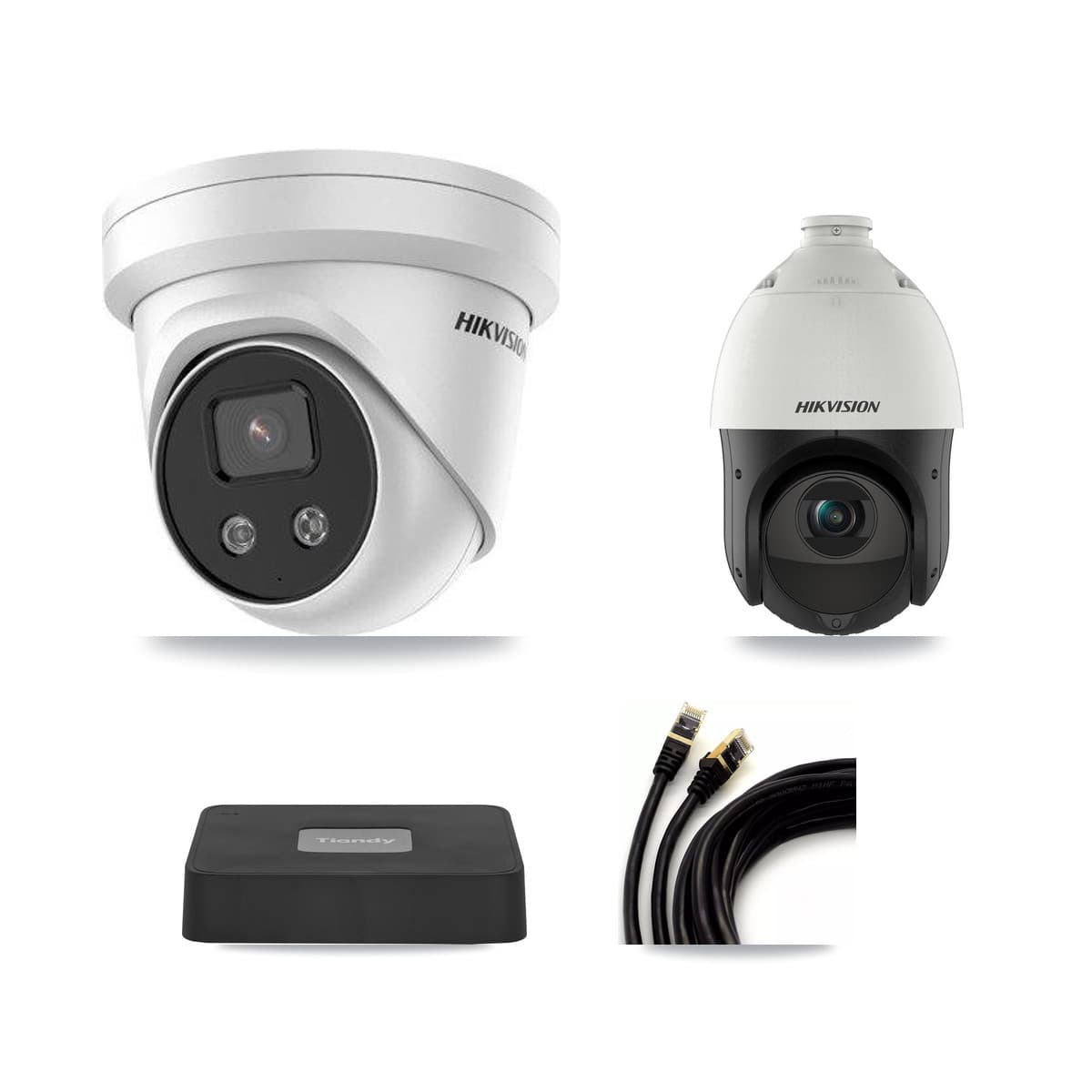Hikvision & Tiandy 4-Channel 4MP – 5MP CCTV Kit — 1 5MP Turret + 1 4MP PTZ Cameras + 3TB Recording
