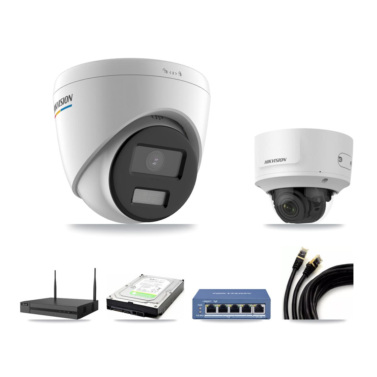 Hikvision & HiLook 4-Channel 2MP CCTV Kit — 1 Turret + 1 Dome Cameras + 1TB Recording