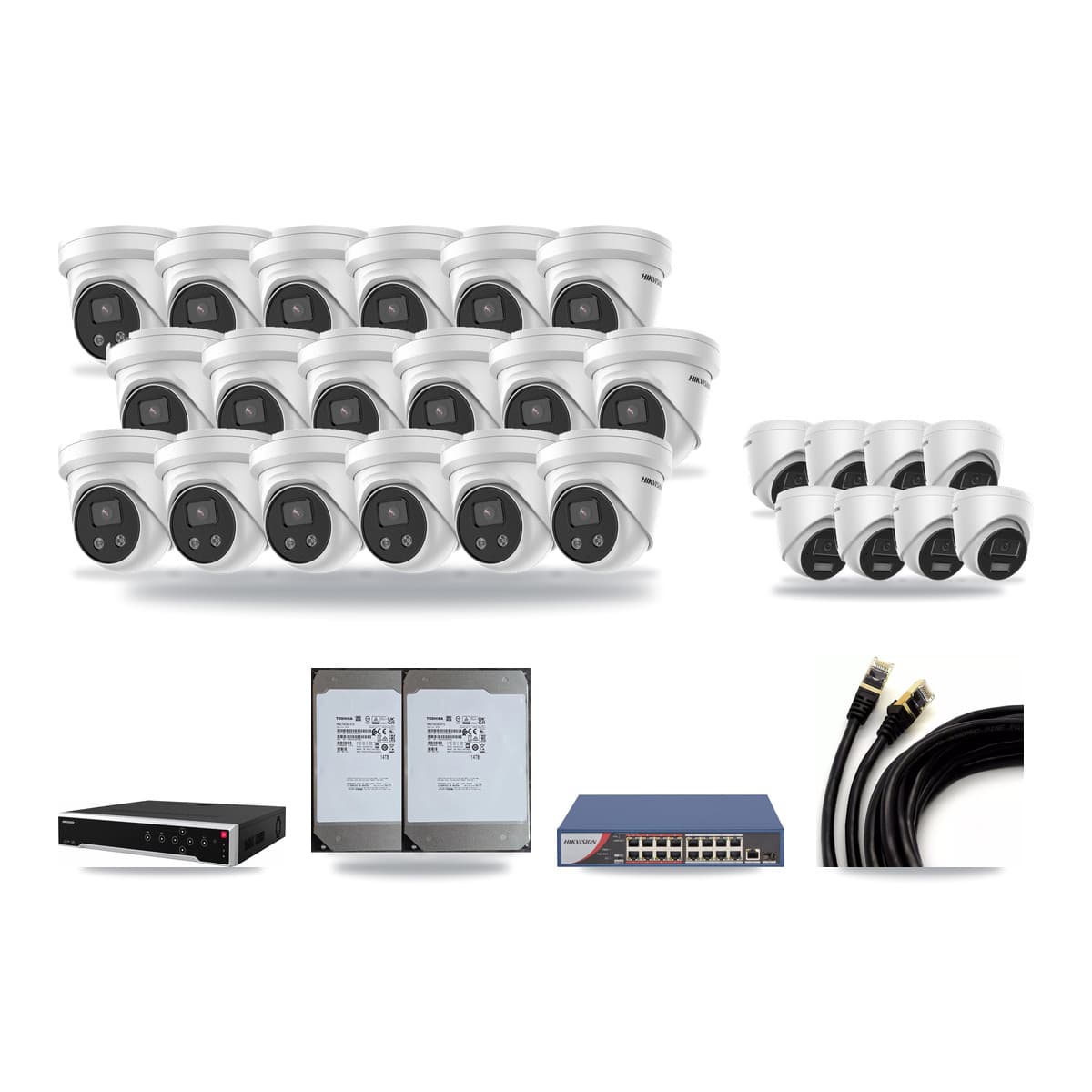 Hikvision 32-Channel 4MP – 5MP CCTV Kit — 8 4MP + 18 5MP Turret Cameras + 2× 14TB Recording - Image 1