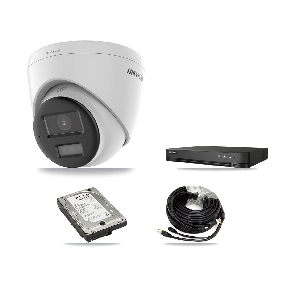 Hikvision 4-Channel 4K CCTV Kit — 1 Bullet + 1 Turret Cameras + 5TB Recording (DS-7204HUHI Recorder)