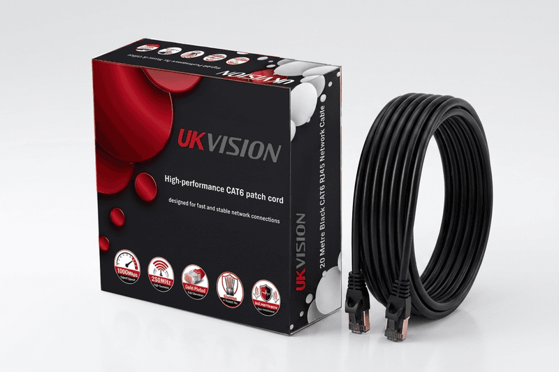 UKVISION Cat6 RJ45 Ethernet Patch Cable 20m Black 1Gbps
