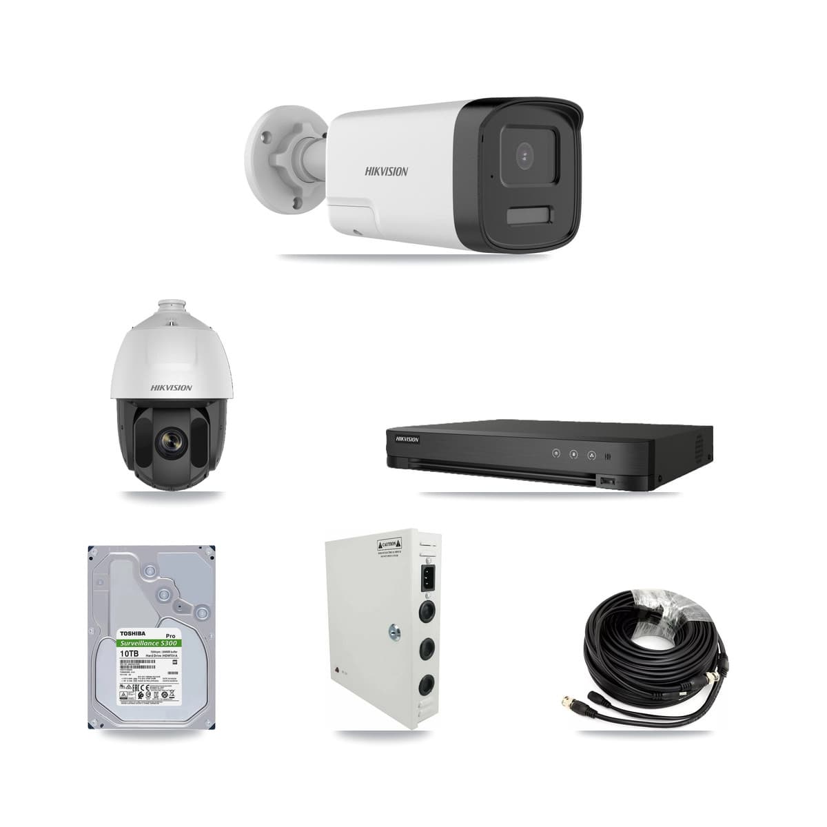 Hikvision 8-Channel 2MP – 5MP CCTV Kit — 1 DS-2AE5225TI 2MP PTZ + 7 DS-2CE17K0T 5MP Bullet Cameras + 10TB Recording (IDS-7208HQHI Recorder)