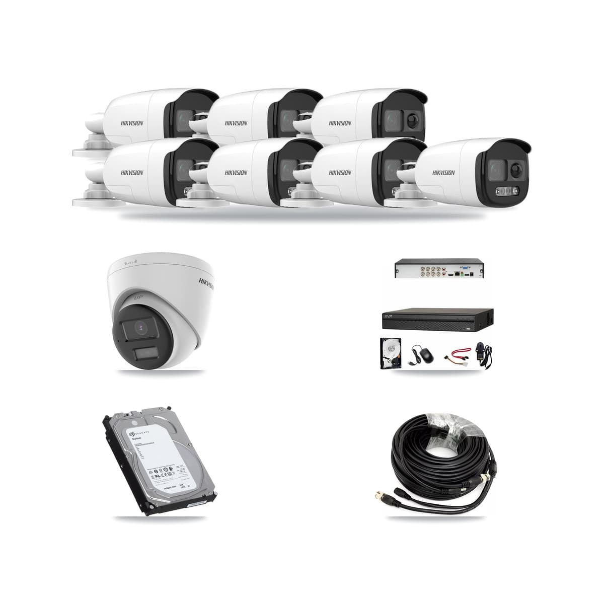 Hikvision & Dahua 8-Channel 5MP – 4K CCTV Kit — 7 5MP Bullet + 1 4K Turret Cameras + 6TB Recording - Image 1