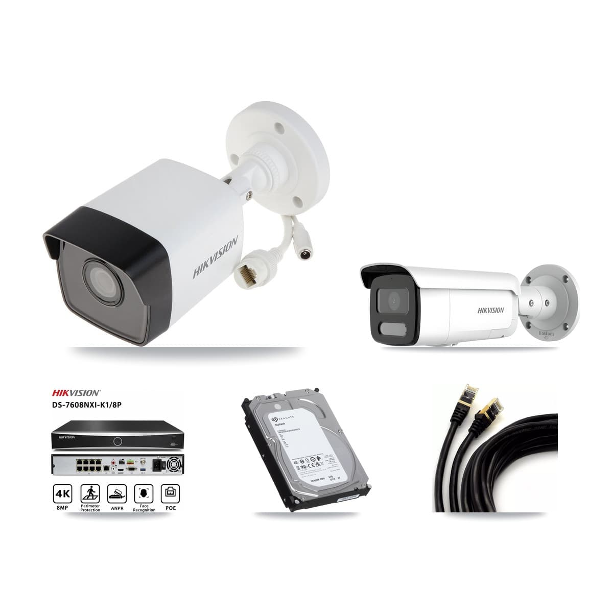 Hikvision 8-Channel 4MP – 5MP CCTV Kit — 2 5MP + 2 4MP Bullet Cameras + 6TB Recording