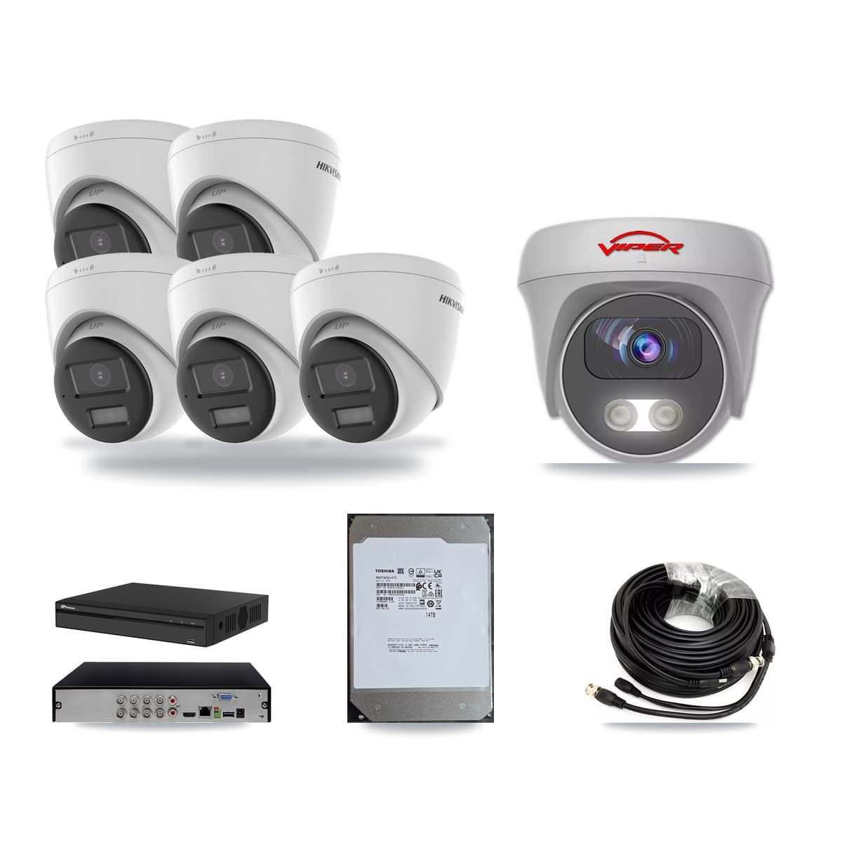 8-Channel 5MP – 4K CCTV Kit — 5 4K Turret + 1 White 5MP Cameras + 14TB Recording - Image 1