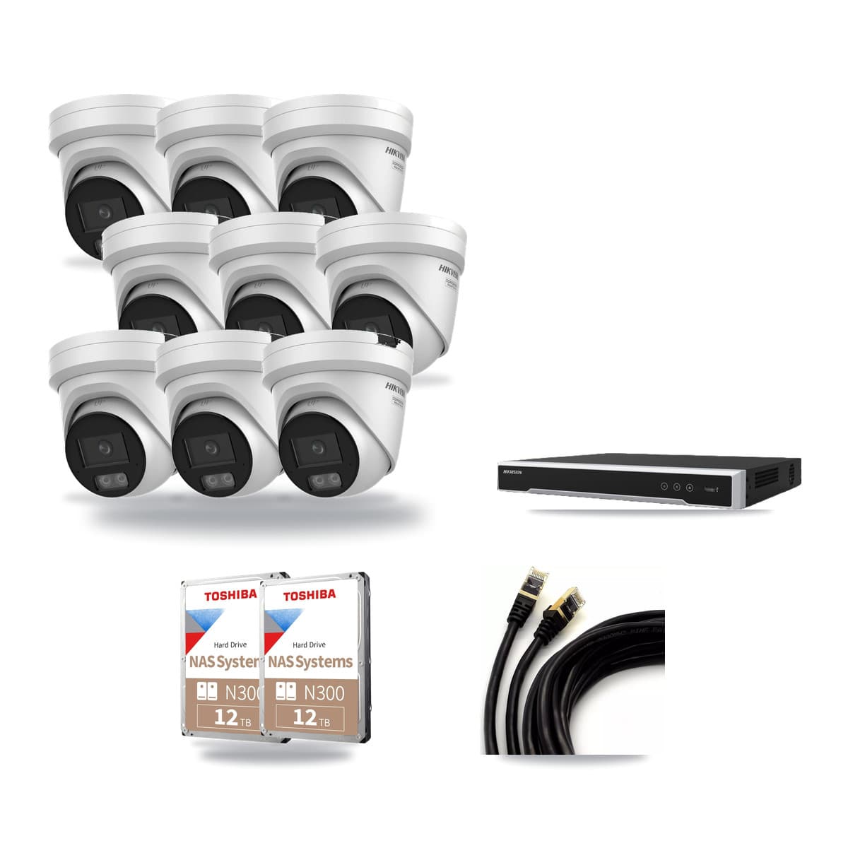 Hikvision 16-Channel 4K CCTV Kit — 9 DS-2CD2387G3 Turret Cameras + 2× 12TB Recording - Image 1