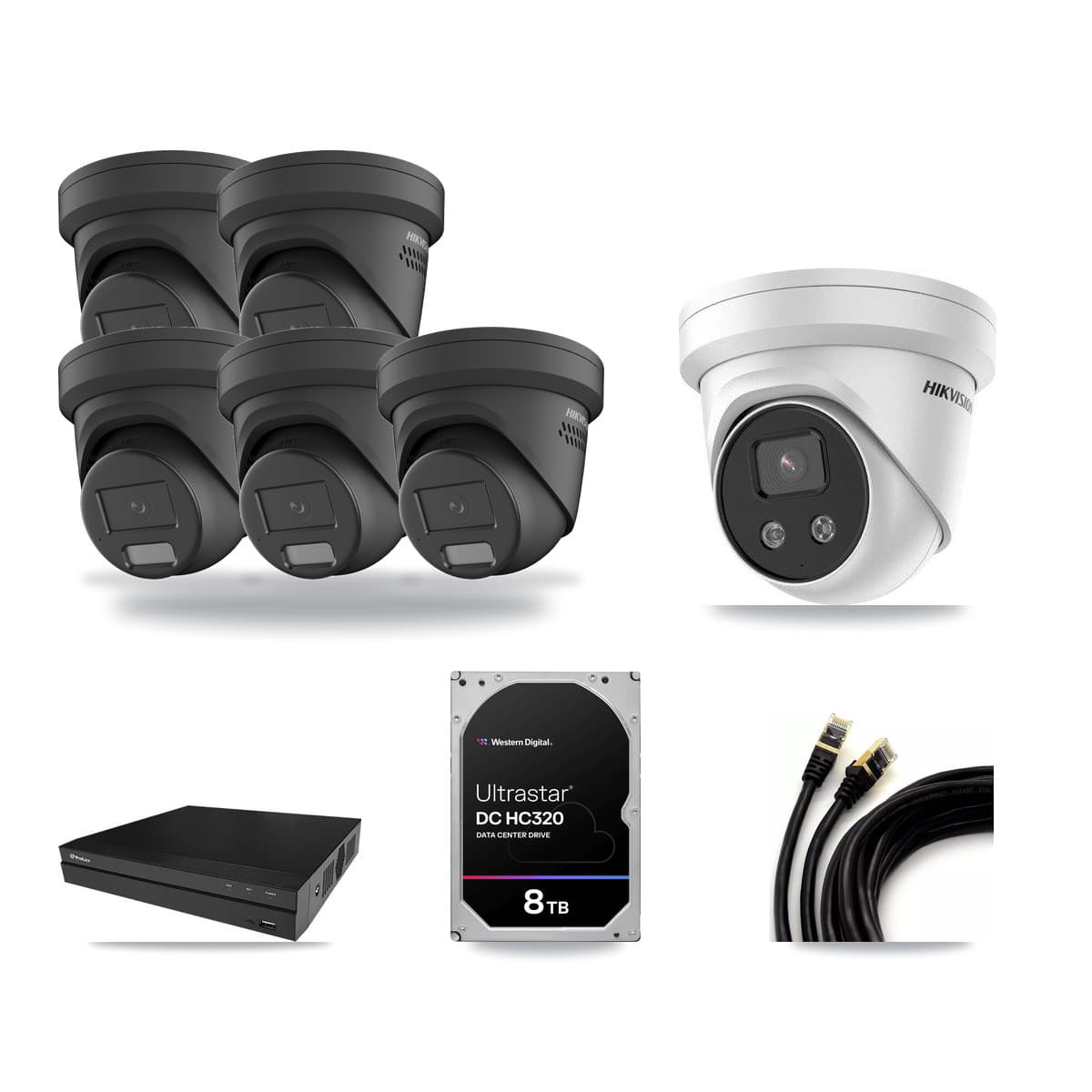 Hikvision & Prolux 8-Channel 4MP – 5MP CCTV Kit — 5 Black 4MP + 1 5MP Turret Cameras + 8TB Recording - Image 1