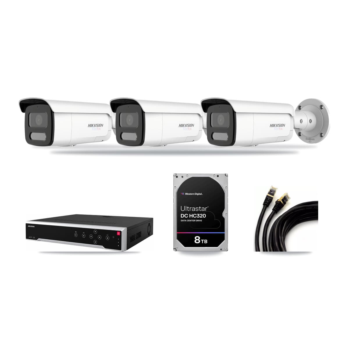 Hikvision 32-Channel 4K CCTV Kit — 3 White Bullet Cameras + 8TB Recording - Image 1