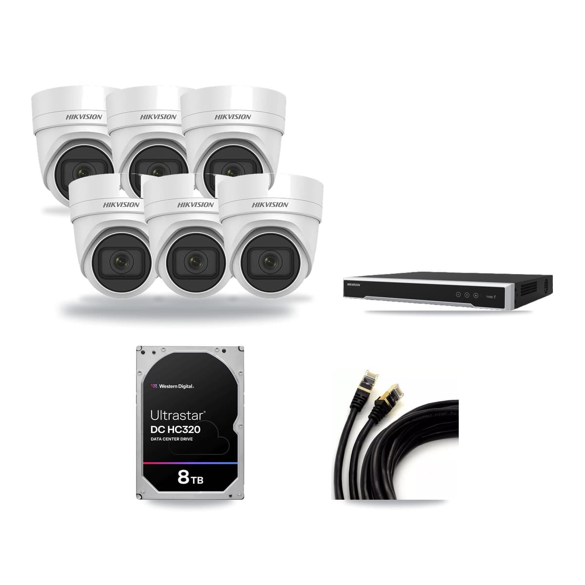 Hikvision 16-Channel 4MP CCTV Kit — 6 DS-2CD2H45FWD Turret Cameras + 8TB Recording (DS-7616NI-M2 Recorder) - Image 1