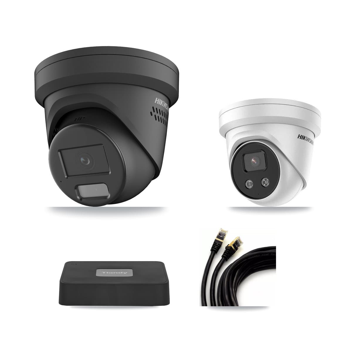Hikvision & Tiandy 4-Channel 4MP – 5MP CCTV Kit — 1 Black 4MP + 1 5MP Turret Cameras + 3TB Recording - Image 1