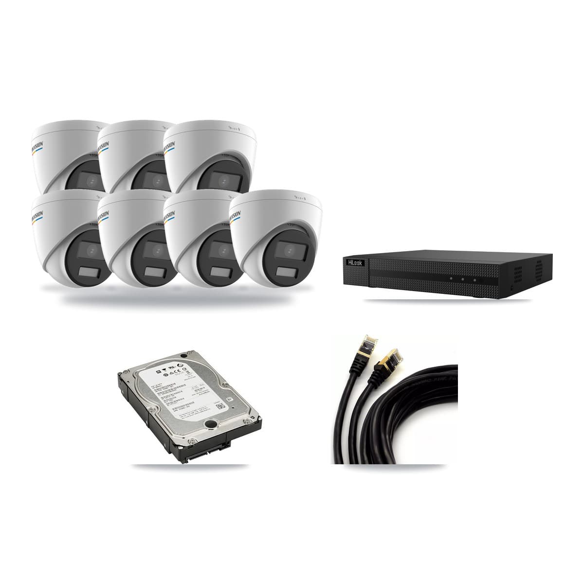 Hikvision & HiLook 8-Channel 2MP CCTV Kit — 7 Turret Cameras + 5TB Recording (NVR-108MH-D Recorder) - Image 1
