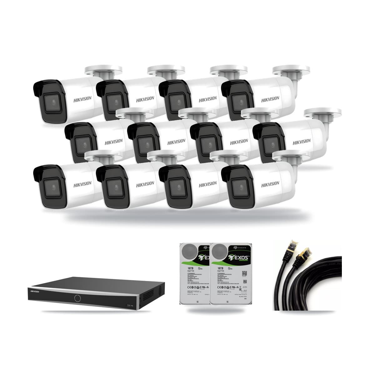 Hikvision 16-Channel 4K CCTV Kit — 12 Bullet Cameras + 2× 16TB Recording (DS-7616NXI Recorder) - Image 1