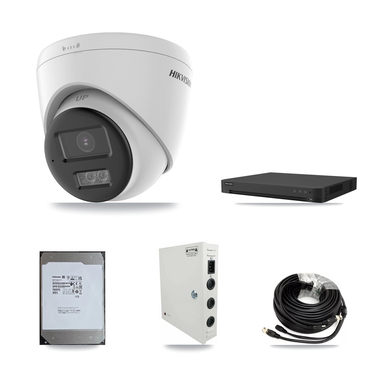 Hikvision 16-Channel 5MP CCTV Kit — 15 DS-2CE78K0T-LTS Turret Cameras + 14TB Recording (IDS-7216HUHI-M2/XT Recorder) - Image 1