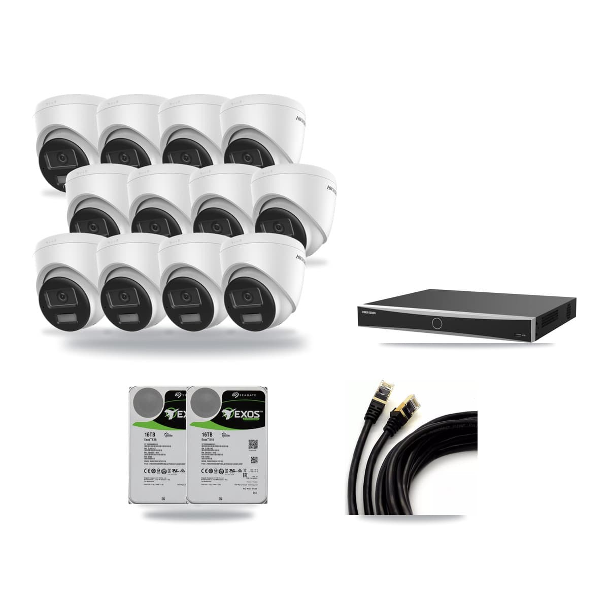 Hikvision 16-Channel 4K CCTV Kit — 12 DS-2CD1383G2-LIU Turret Cameras + 2× 16TB Recording (DS-7616NXI-K2/16P(E) Recorder) - Image 1