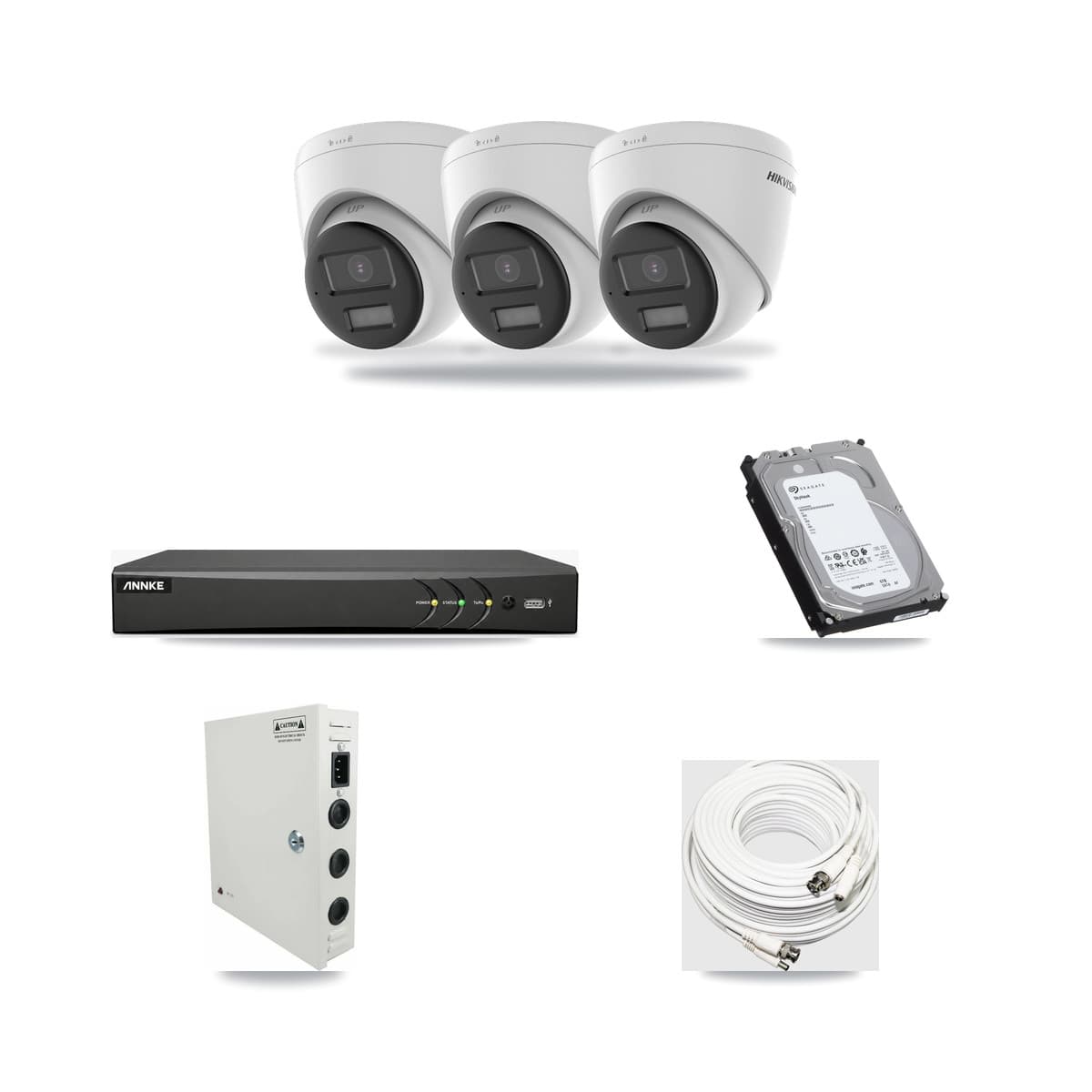 Hikvision & ANNKE 4-Channel 4K CCTV Kit — 3 DS-2CE78U0T Turret Cameras + 6TB Recording - Image 1