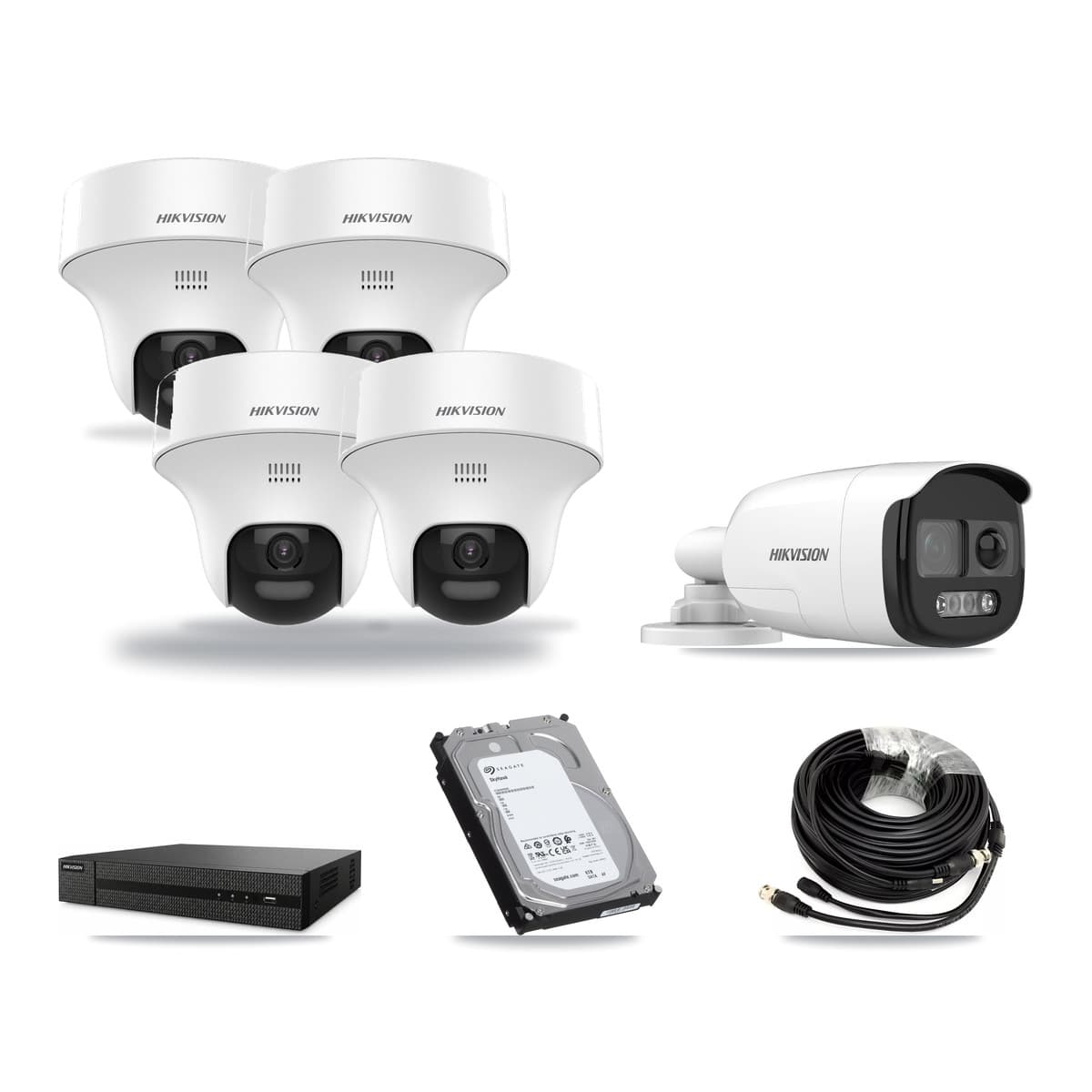 Hikvision 8-Channel 5MP CCTV Kit — 1 DS-2CE12KF3T Bullet + 4 DS-2CE70K0T Turret Cameras + 6TB Recording (DVR-8CH Recorder) - Image 1