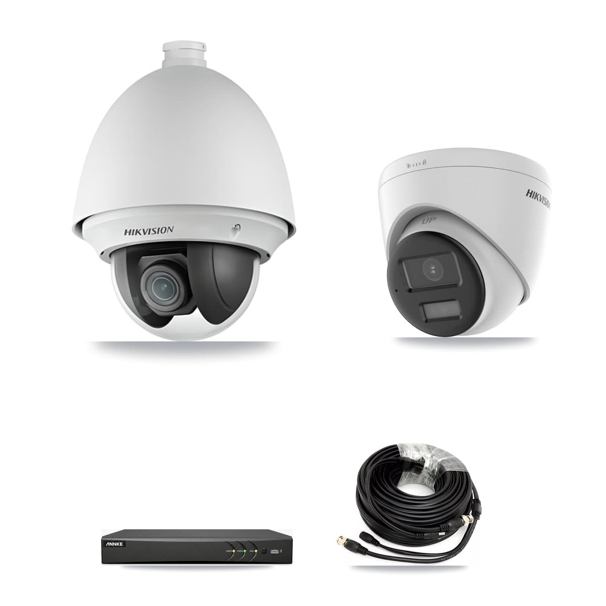 Hikvision & ANNKE 4-Channel 2MP – 4K CCTV Kit — 1 2MP PTZ + 1 4K Turret Cameras + 3TB Recording