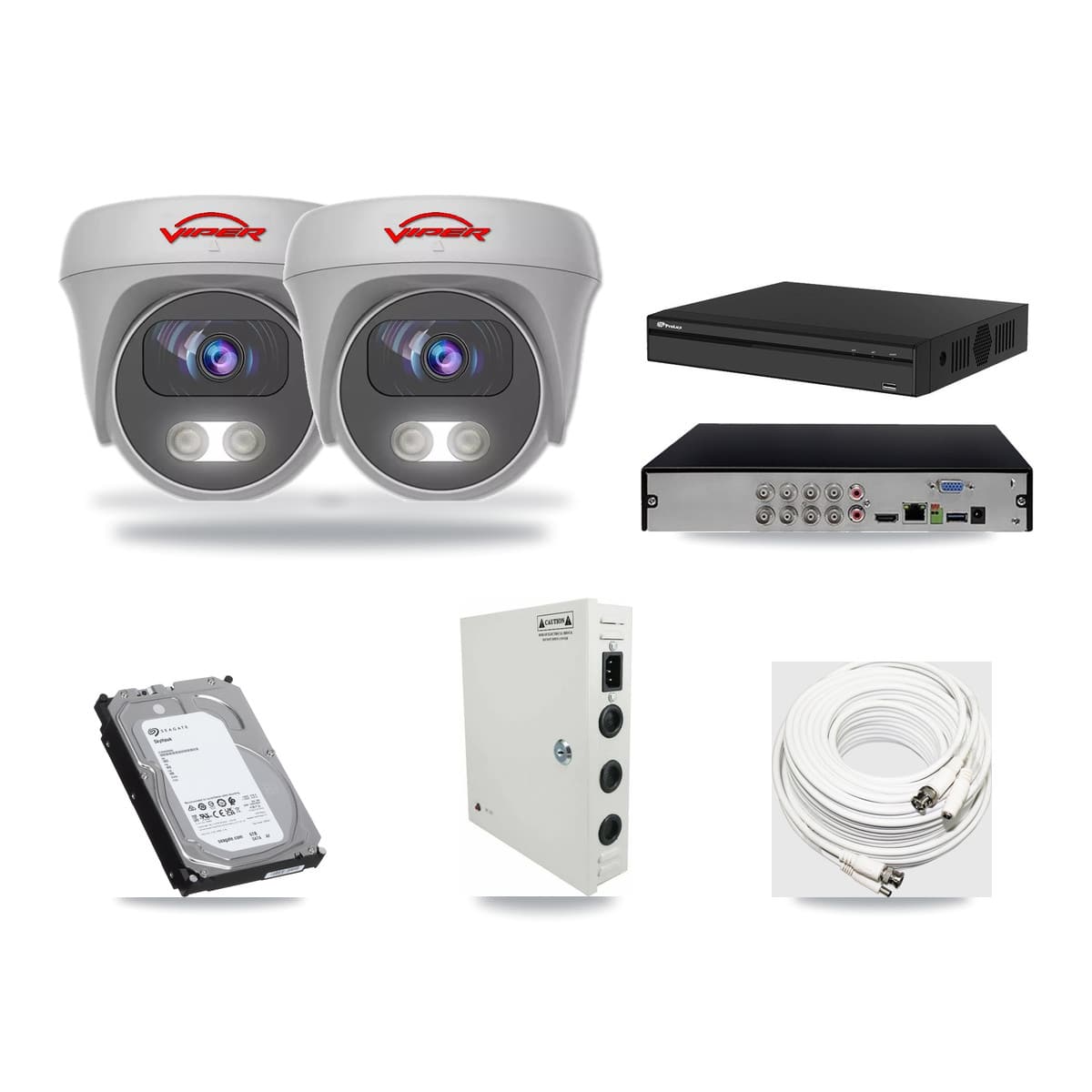 Viper & Prolux 8-Channel 5MP CCTV Kit — 2 White Cameras + 6TB Recording (PXD-5108HS Recorder) - Image 1