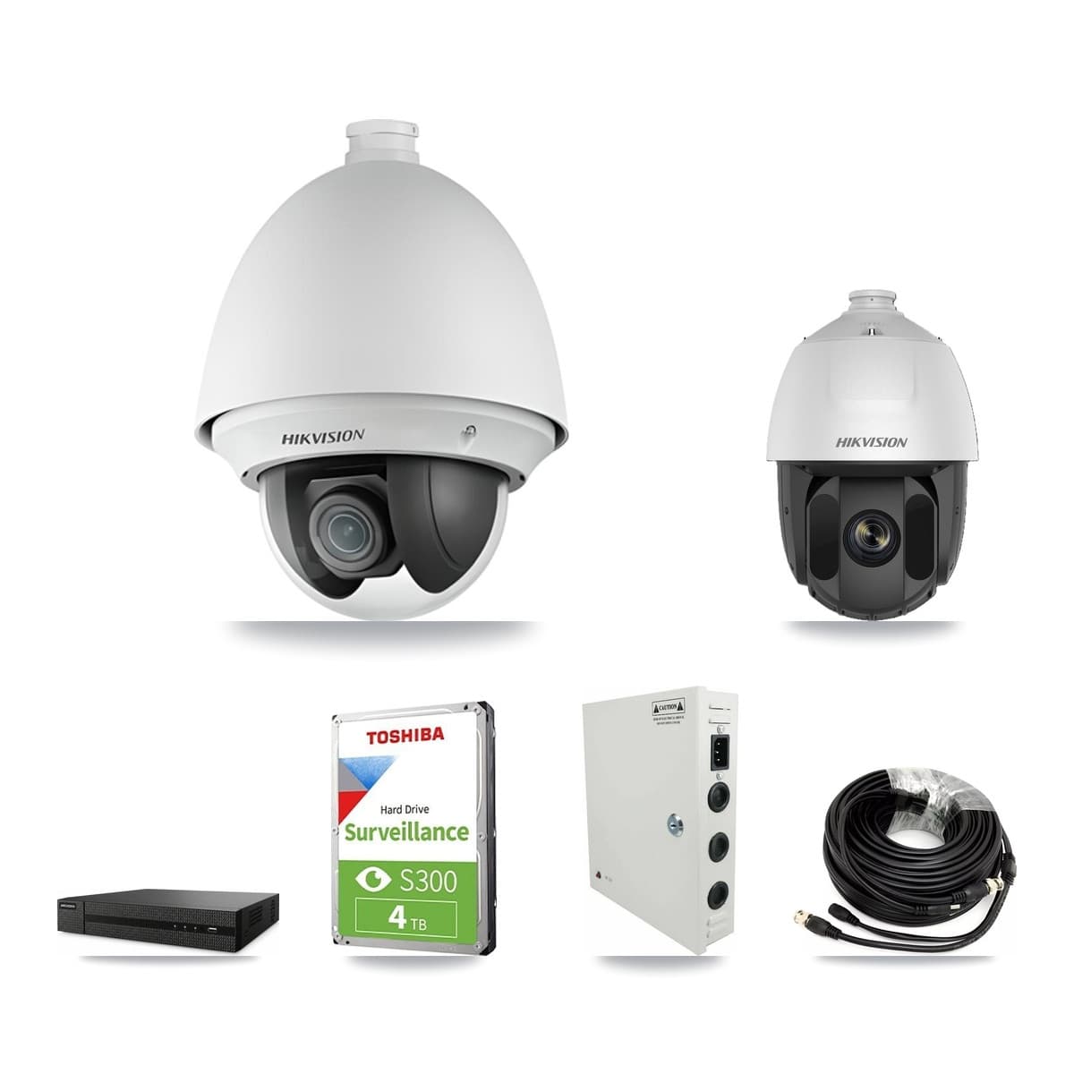 Hikvision 8-Channel 2MP CCTV Kit — 5 DS-2AE4225T + 1 DS-2AE5225TI PTZ Cameras + 4TB Recording (DVR-8CH Recorder)
