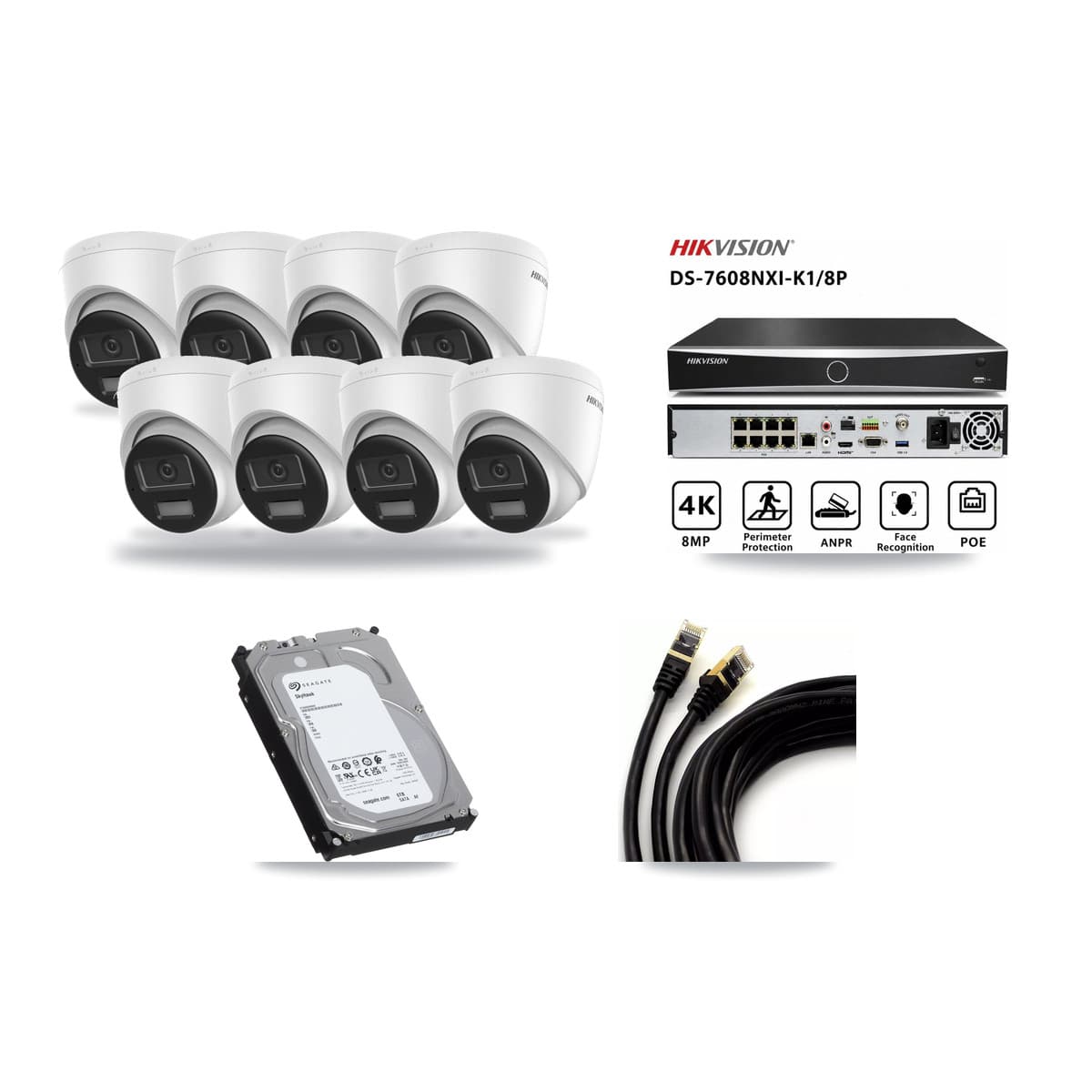 Hikvision 8-Channel 4K CCTV Kit — 8 DS-2CD1383G2-LIUF/SL Turret Cameras + 6TB Recording (DS-7608NXI-K1/8P Recorder) - Image 1